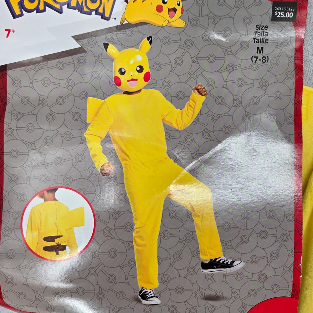 Disguise Size M (7-8) Pikachu Costume Kids Pokemon Cosplay Jumpsuit Mask